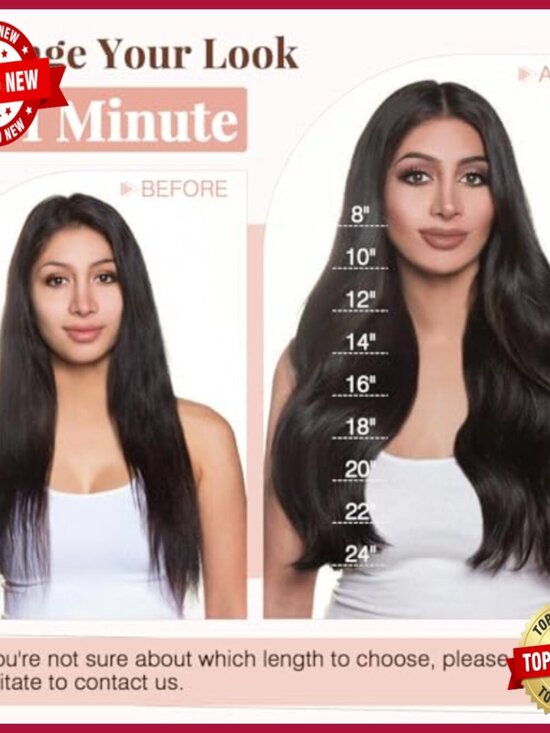 18 Inch Clip In Human Hair Extensions 8 Piece Set 70g Straight